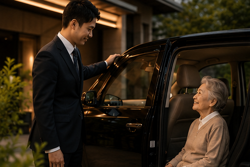 ドライバーがお客様の車のドアを開ける様子